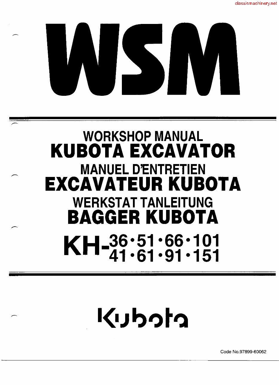 Kubota KH Series Excavators (KH-36, KH-41, KH-51, KH-61, KH-66, KH-91, KH-101, KH-151) OEM Service & Repair Manual preview img 1