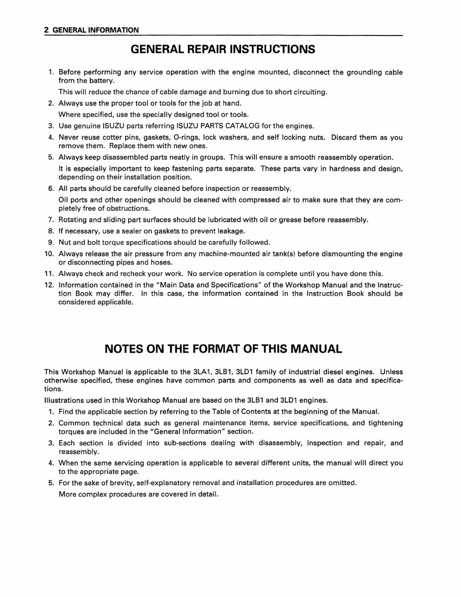 Isuzu 3LA1/3LB1/3LD1 Diesel Engines OEM Service & Repair Manual preview img 7