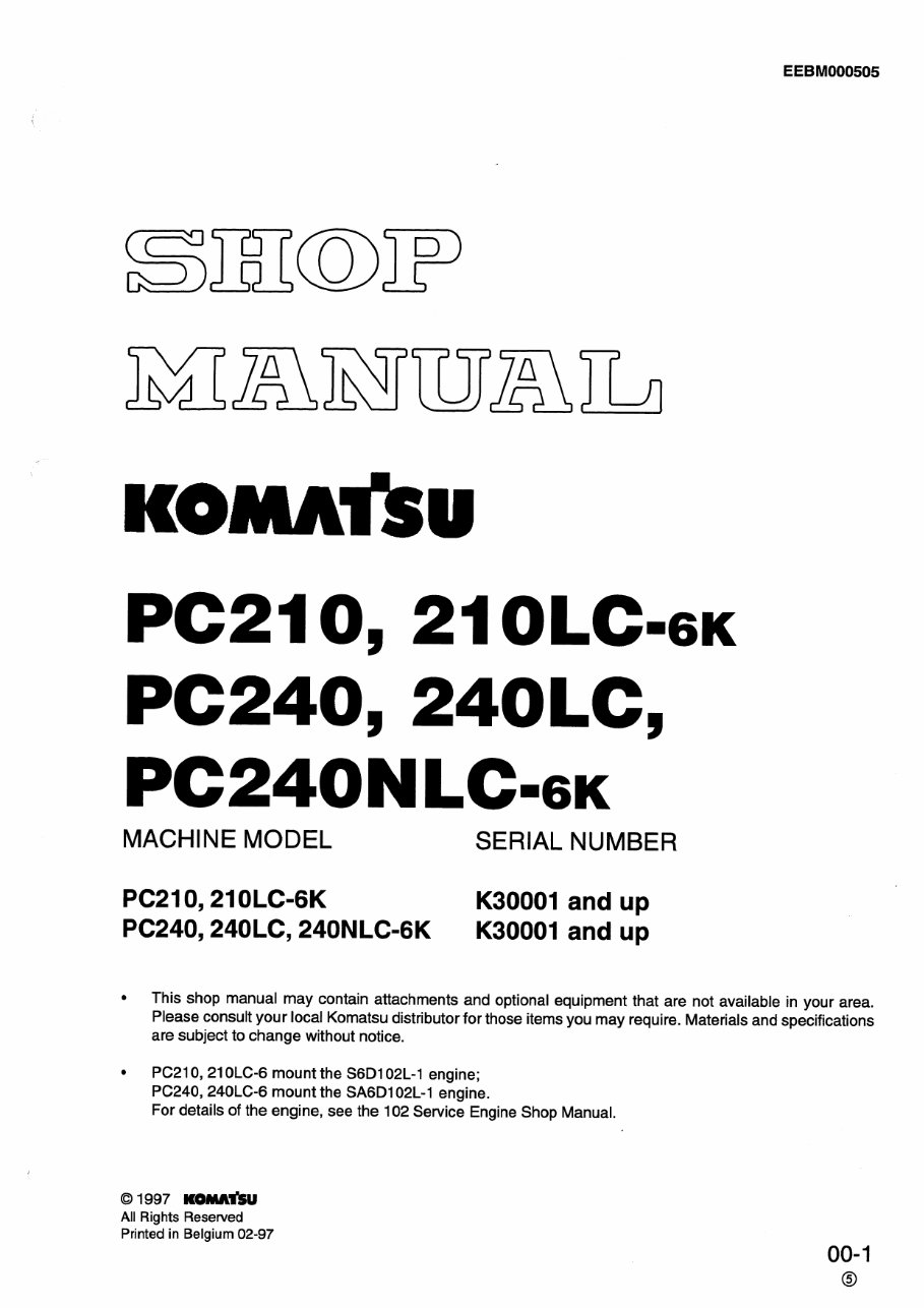  Komatsu PC240 PC240LC PC240NLC-6K Excavator Service Shop Manual preview img 1