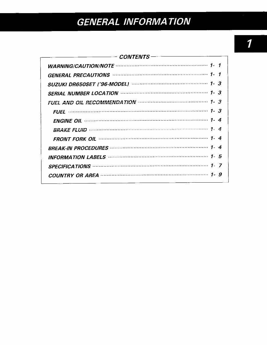 1996 1997 1998 1999 2000 2001 2002 2003 2004 2005 2006 2007 2008 2009 Suzuki DR650SE models Factory Service Manual preview img 7
