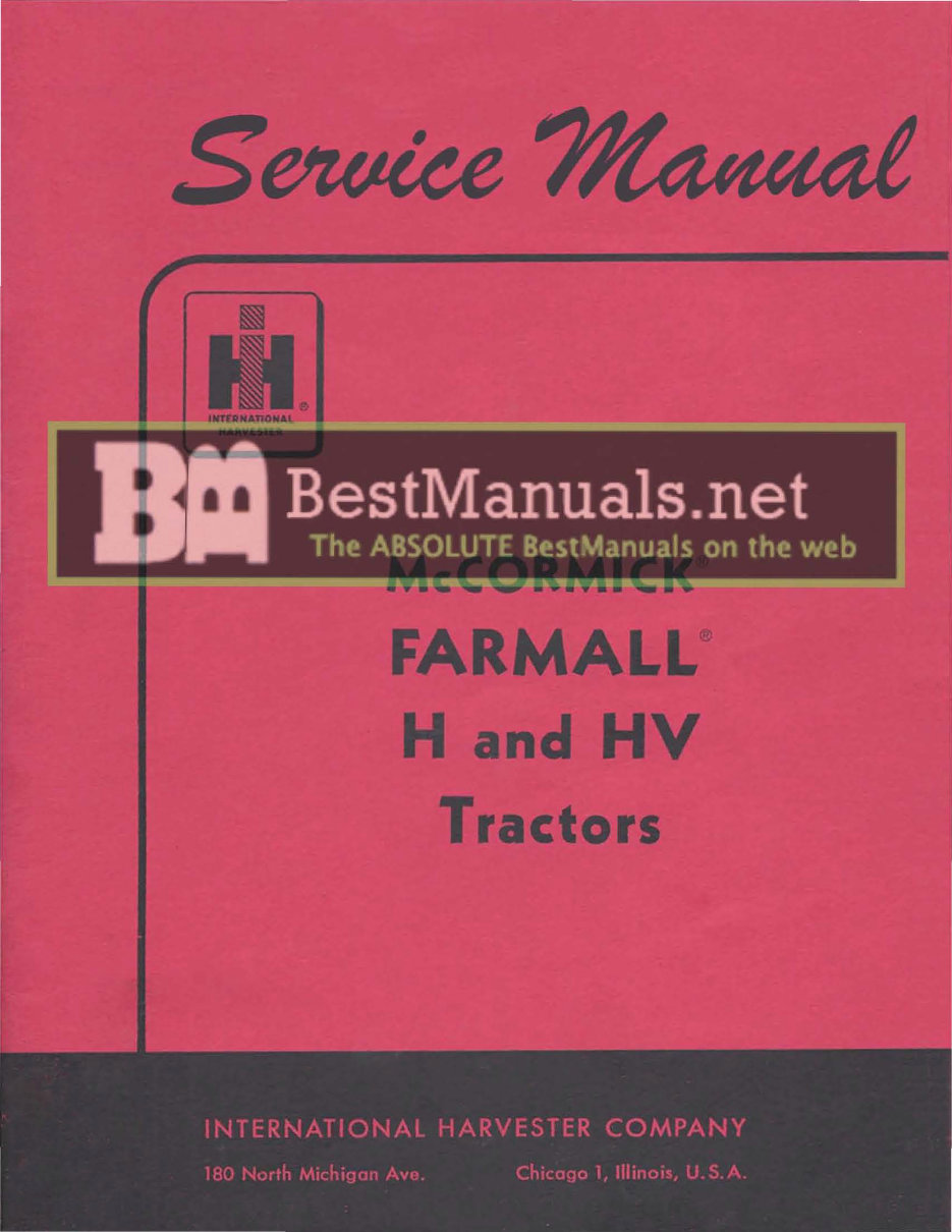 1939-1953 McCormick Farmall H/HV Tractors OEM Service & Repair Manual (+ Owners Manual & Parts Catalog) preview img 1