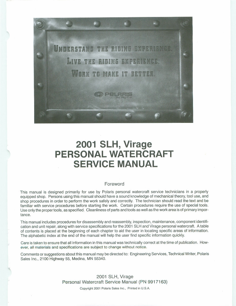 2001 Polaris Watercraft Jet Ski Service Manual preview img 2