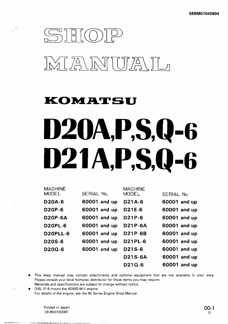 Komatsu D20 D21 Series Bulldozer Workshop Service Manual preview img 1