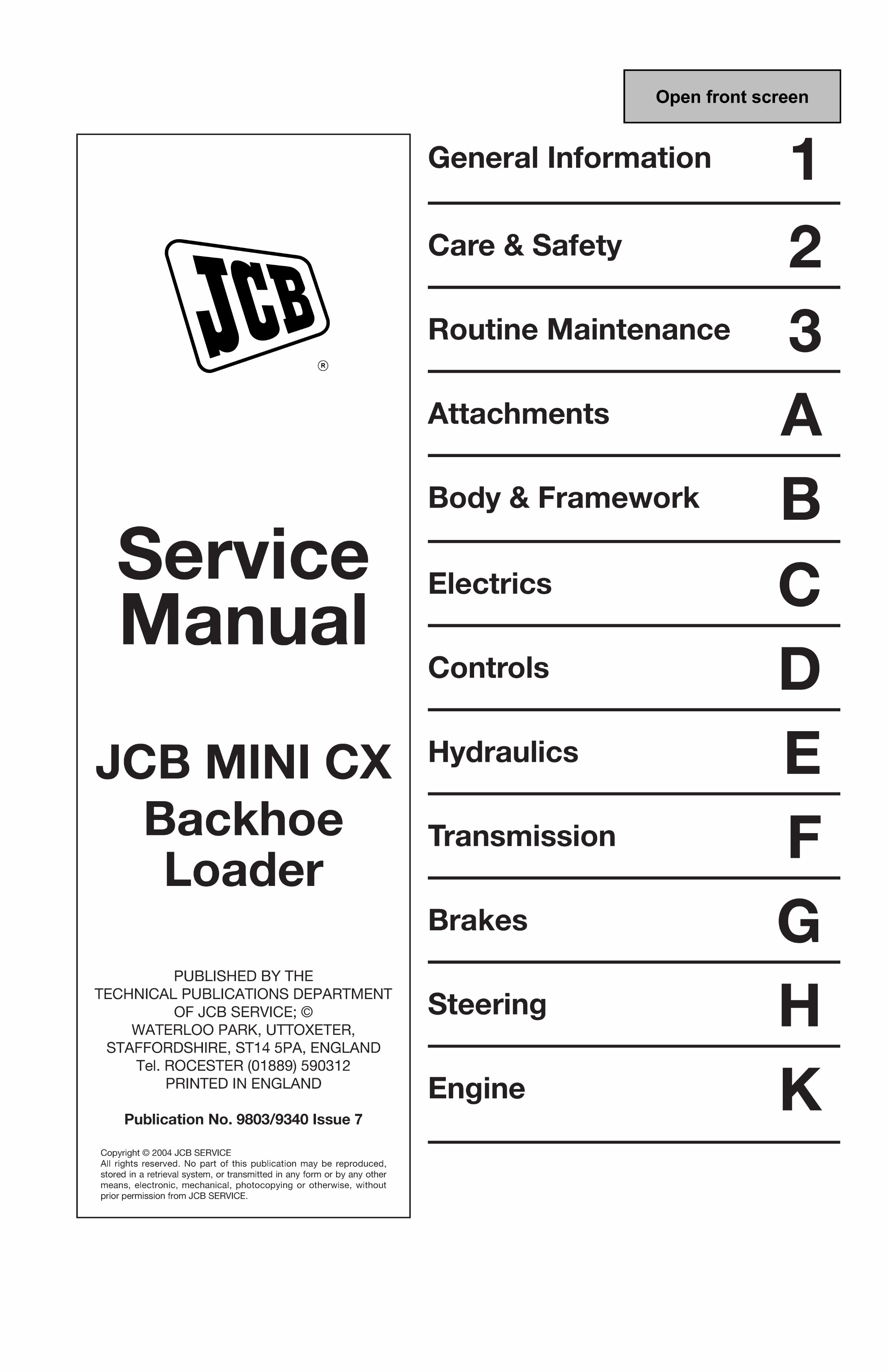 Jcb Mini Cx Backhoe Loader Workshop Service Repair Manual preview img 1