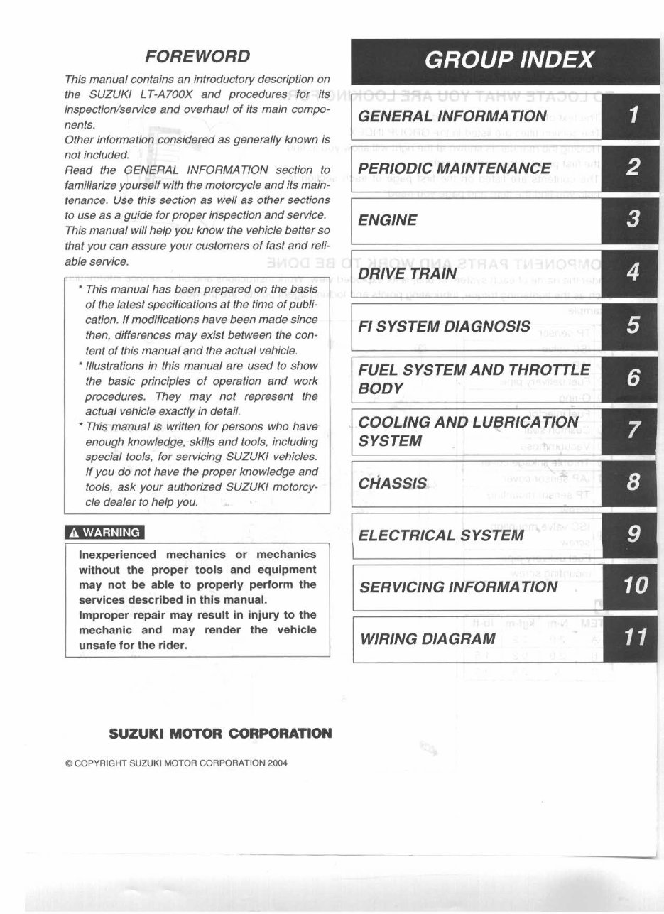 2005-2007 Suzuki King Quad 700 Service Manual LT-A700X (Highly Detailed FSM, Preview) preview img 1