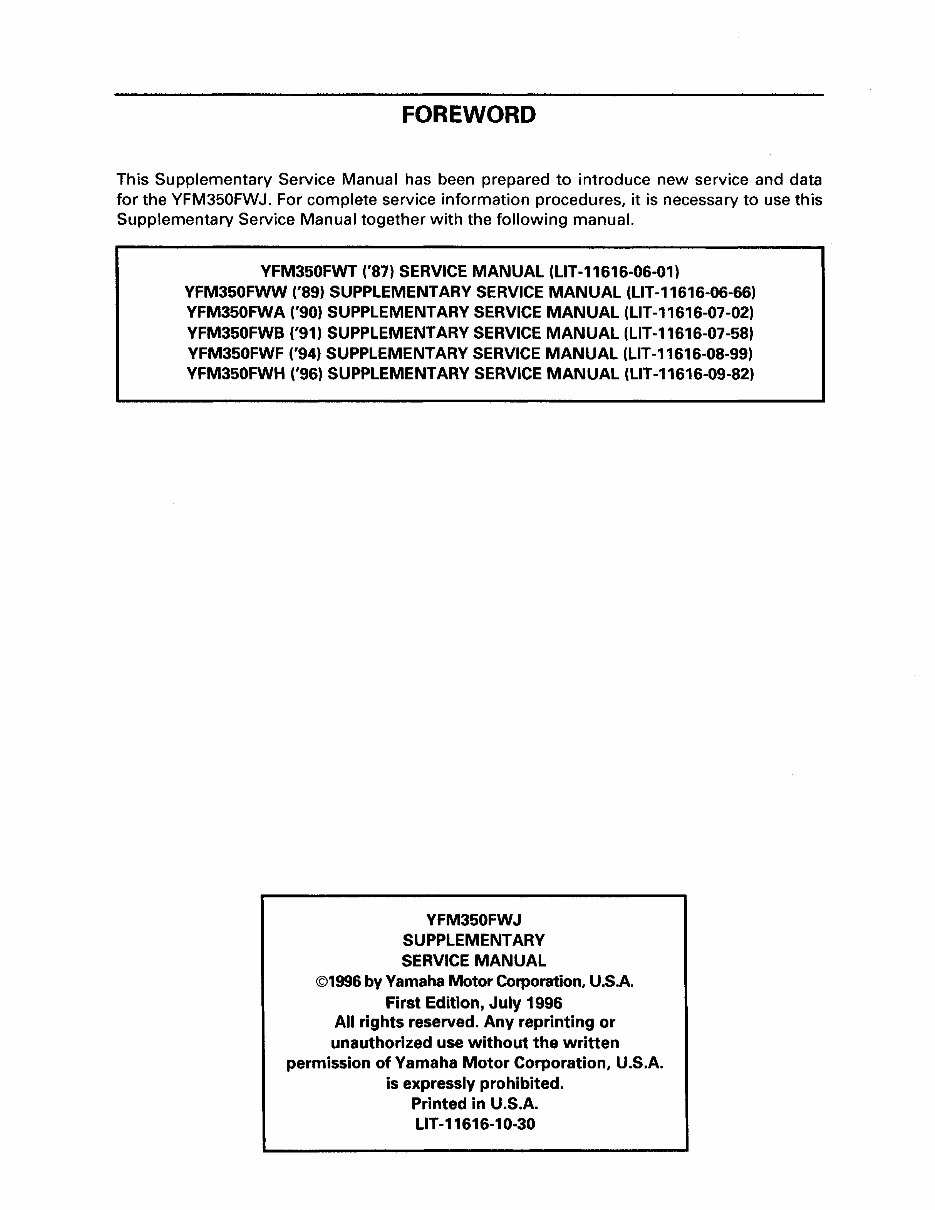 1987-2005 Yamaha Big Bear 350 2WD/4WD (YFM350FW) OEM Service & Repair Manual preview img 3