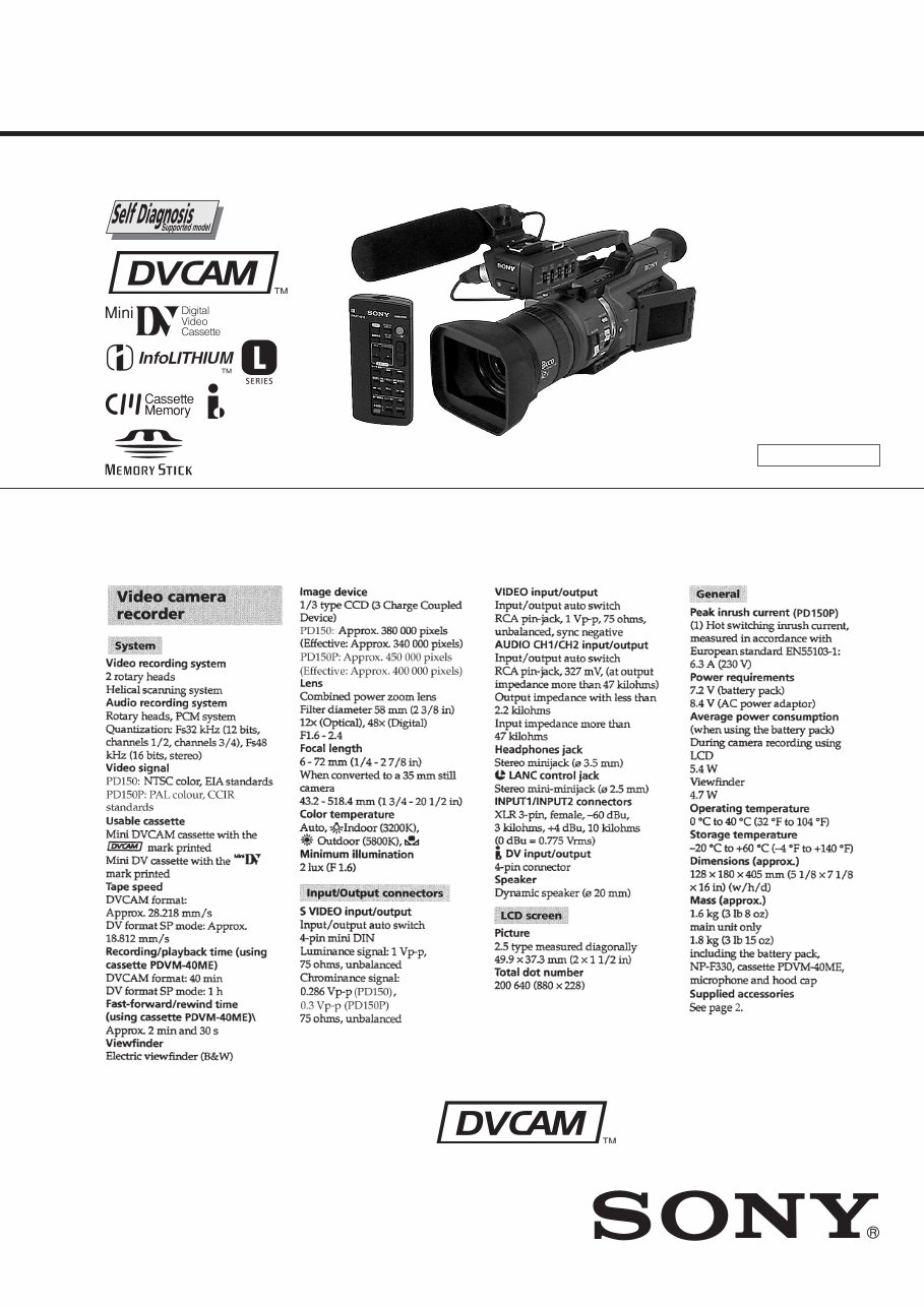 Sony DSR-PD150 + PD150P Service Manual & Repair Guide preview img 1