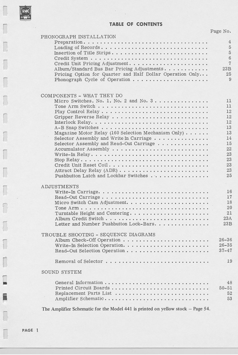 Rock-Ola 435 and 441 Jukebox Service repair manual preview img 6