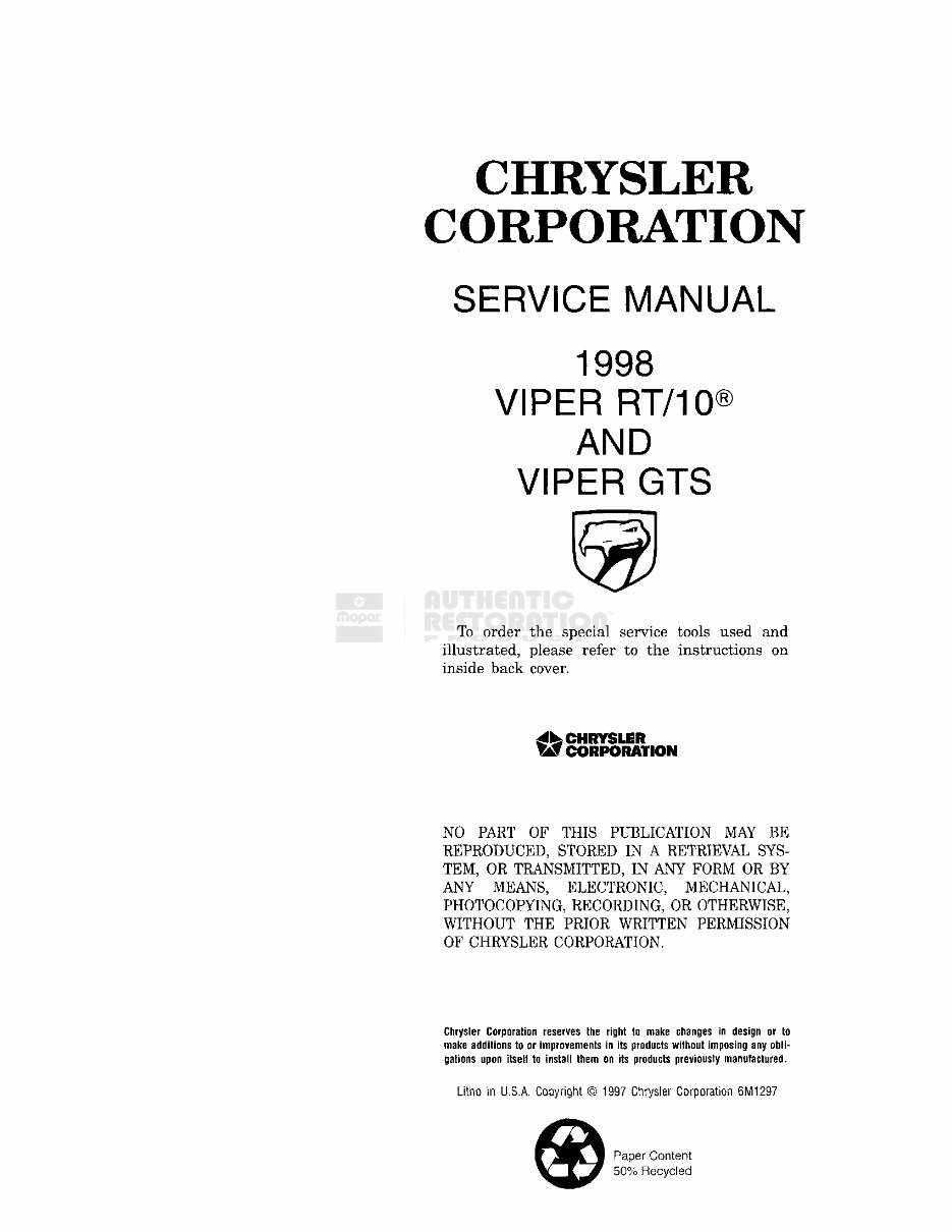 1998 DODGE VIPER Service and Repair Manual preview img 1