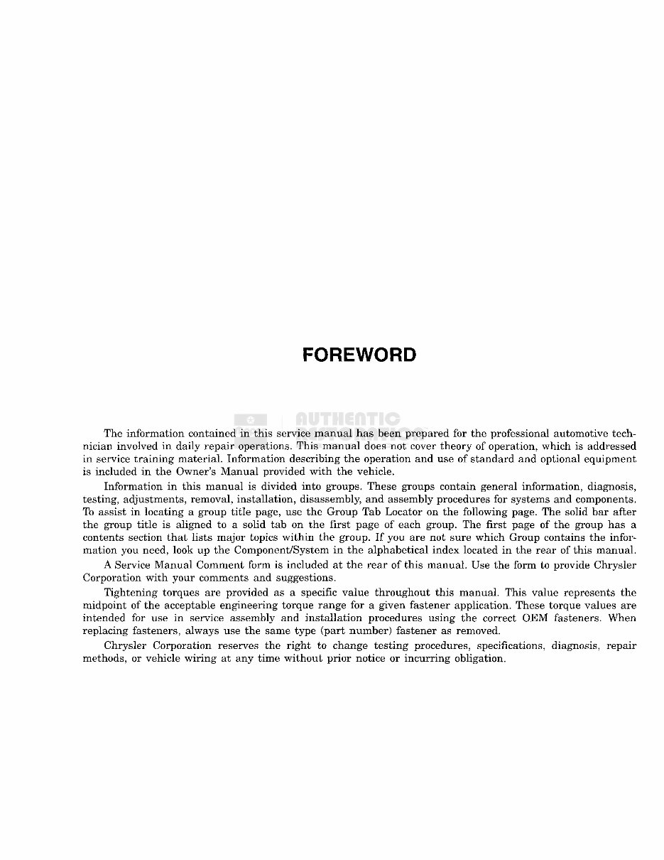 1998 DODGE VIPER Service and Repair Manual preview img 2