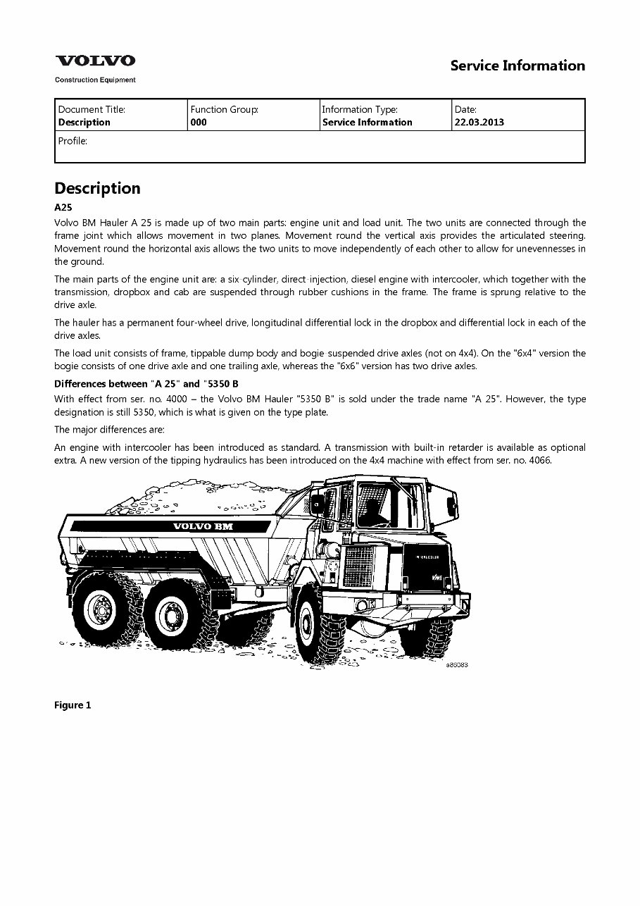 Volvo BM A25 Articulated Dump Truck Service Repair Shop Manual preview img 1