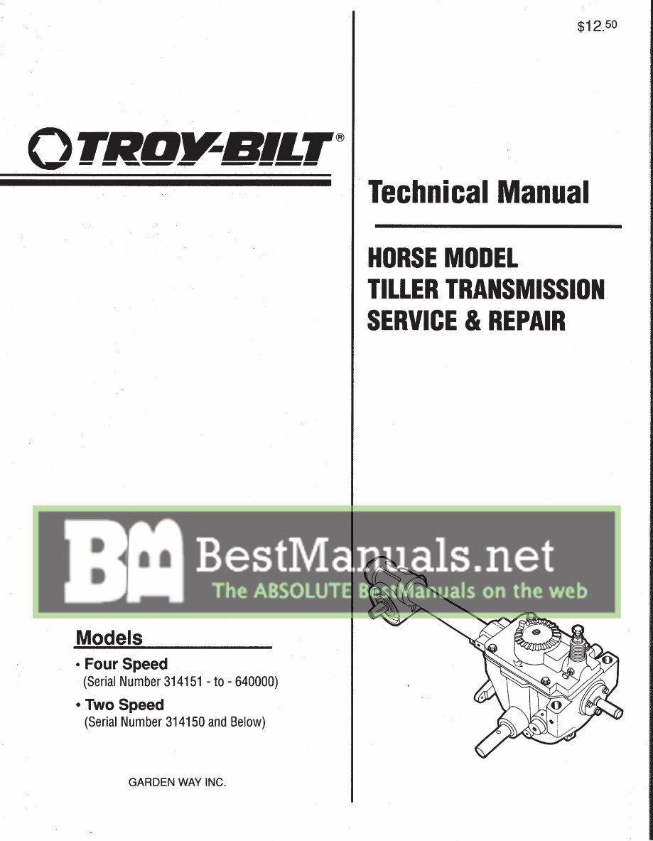 Troy-Bilt Roto Tiller Transmission Service &amp; Repair Workshop Manual - IMPROVED - | eManualOnline