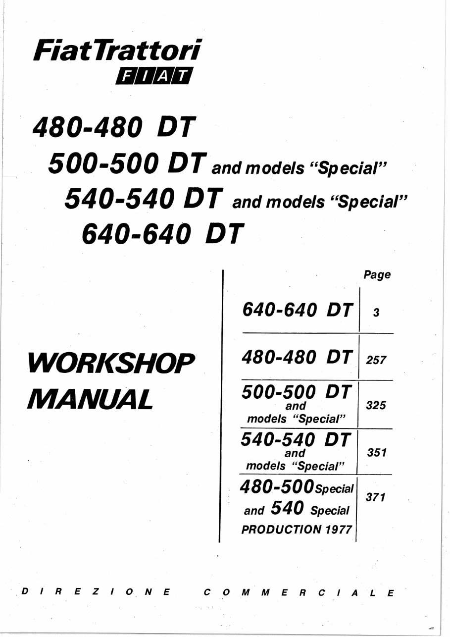 Fiat Trattori 480-480 DT/500-500 DT/540-540 DT/640-640 DT Tractors OEM Service & Repair Manual preview img 1