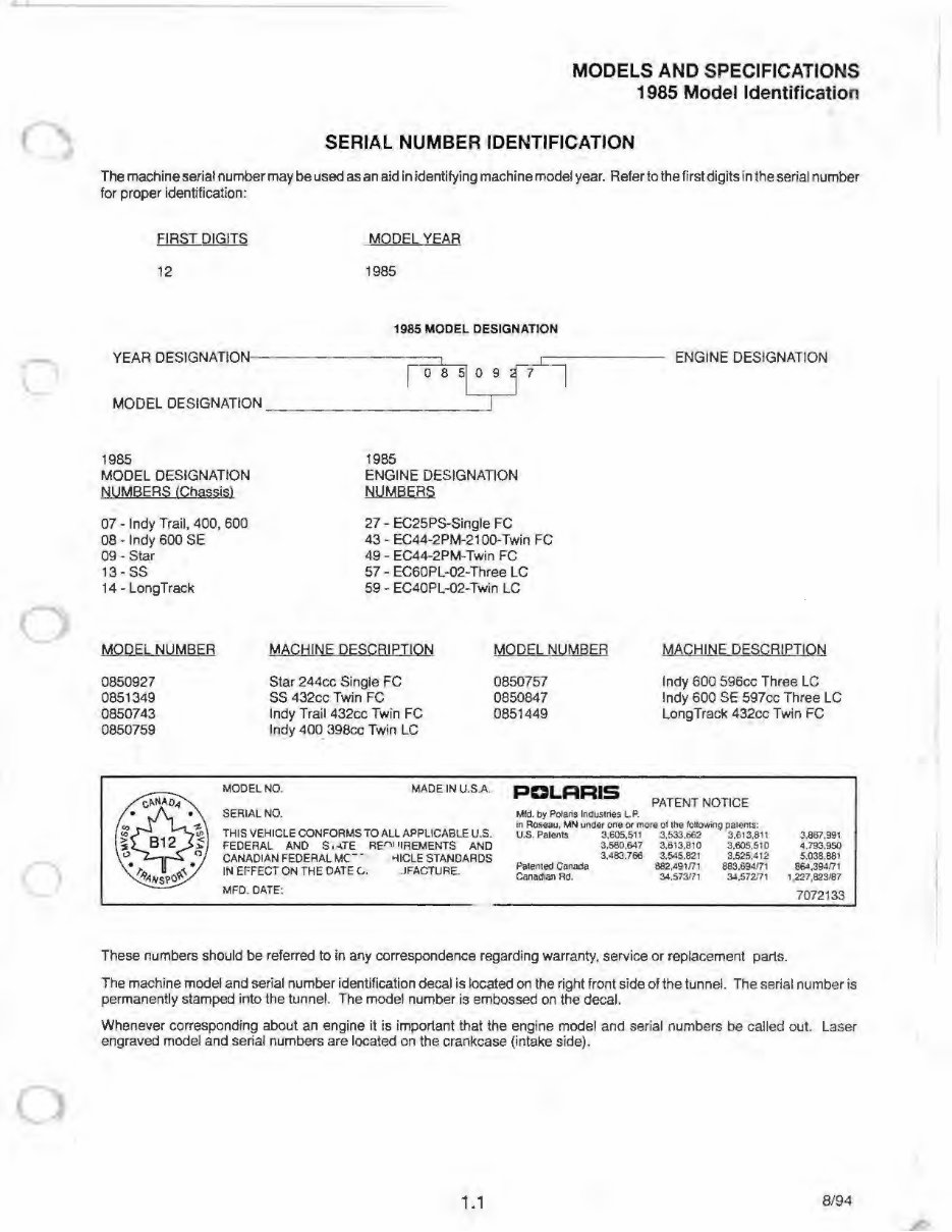 1989 Polaris Indy 500 Snowmobiles OEM Service & Repair Manual preview img 3