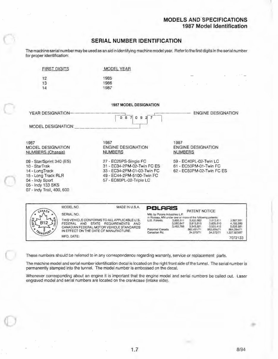 1989 Polaris Indy 500 Snowmobiles OEM Service & Repair Manual preview img 9