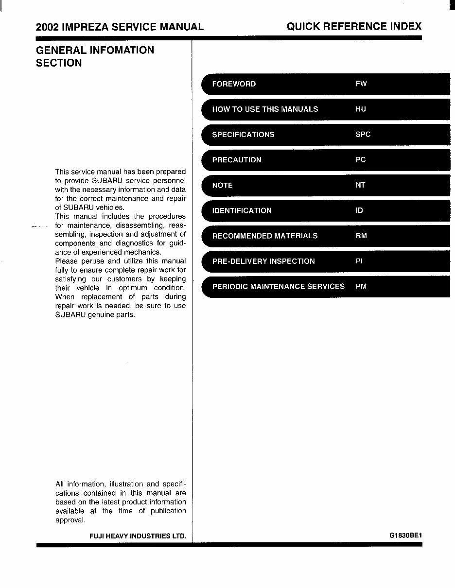 2006 Subaru Impreza Service & Repair Manual preview img 1