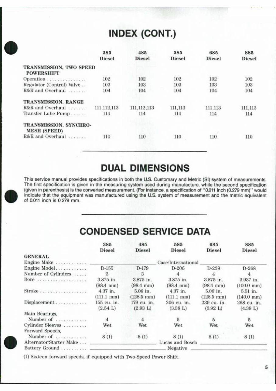 Case/International 85 Series (485/585/685/785/885) Tractor Service & Repair Manual preview img 5