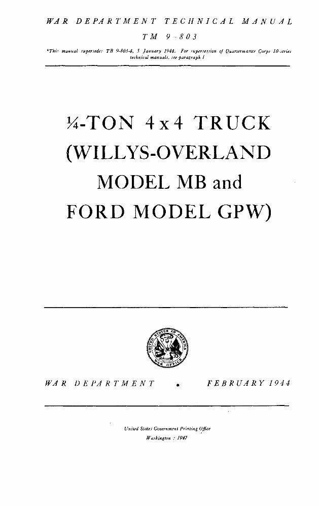 1941-1945 Willys Jeep GPW MB Service Manual preview img 1