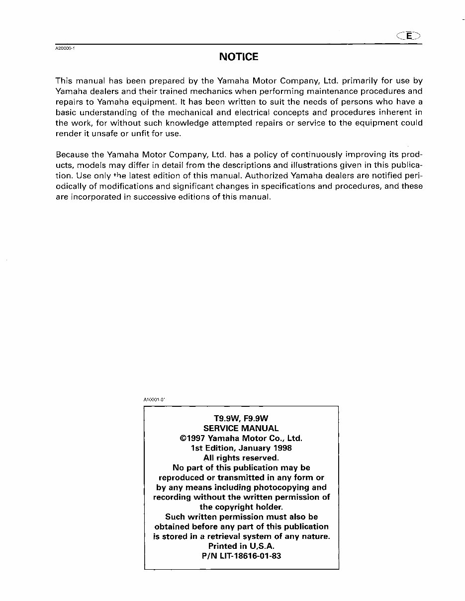 1998 1999 2000 2001 2002 2003 2004 2005 2006 2007 Yamaha 9.9hp 4-stroke & High Thrust Outboard models Service Manual preview img 2