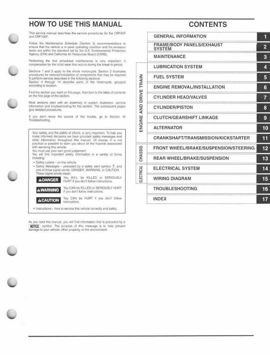 2004 - 2013 HONDA CRF80F CRF100F Repair Service Manual preview img 3