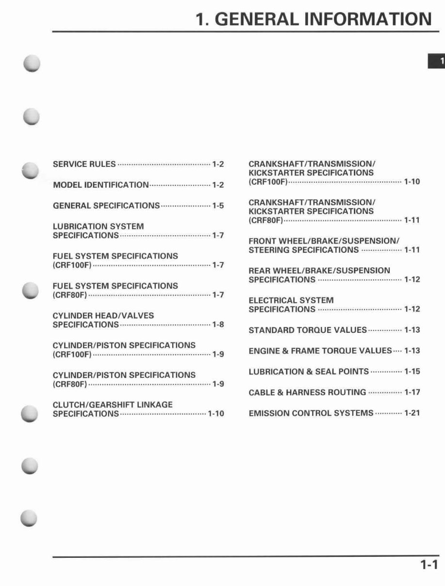2004 - 2013 HONDA CRF80F CRF100F Repair Service Manual preview img 5
