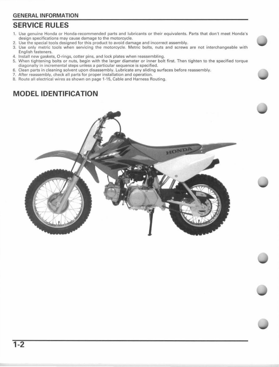 2007 HONDA CRF70F 4-STROKE Motorcycle Factory Service & Work Shop Manual preview img 6