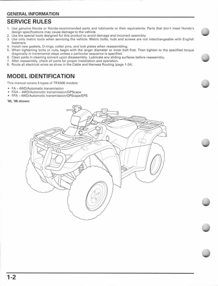 2005 2006 2007 2008 2009 Honda TRX500FA TRX500FGA store FPA Service Shop Repair Manual