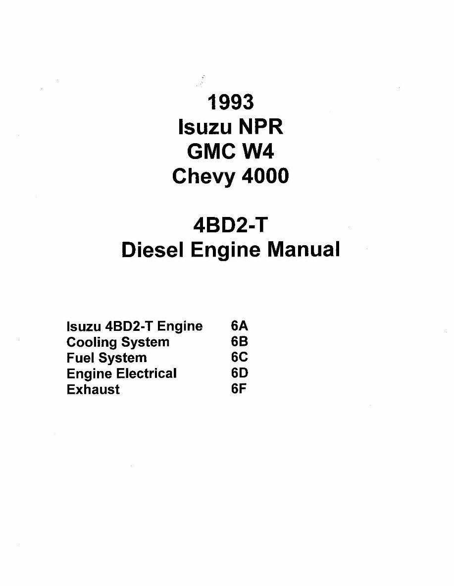 1993 ISUZU NPR GMC W4 CHEVY 4000 4BD2-T Diesel Engine Service Repair Manual preview img 1