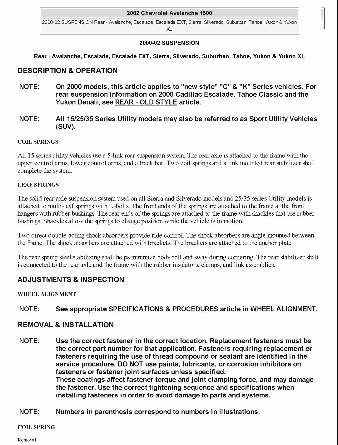 2002-2006 Chevrolet Avalanche Service & Repair Manual preview img 1