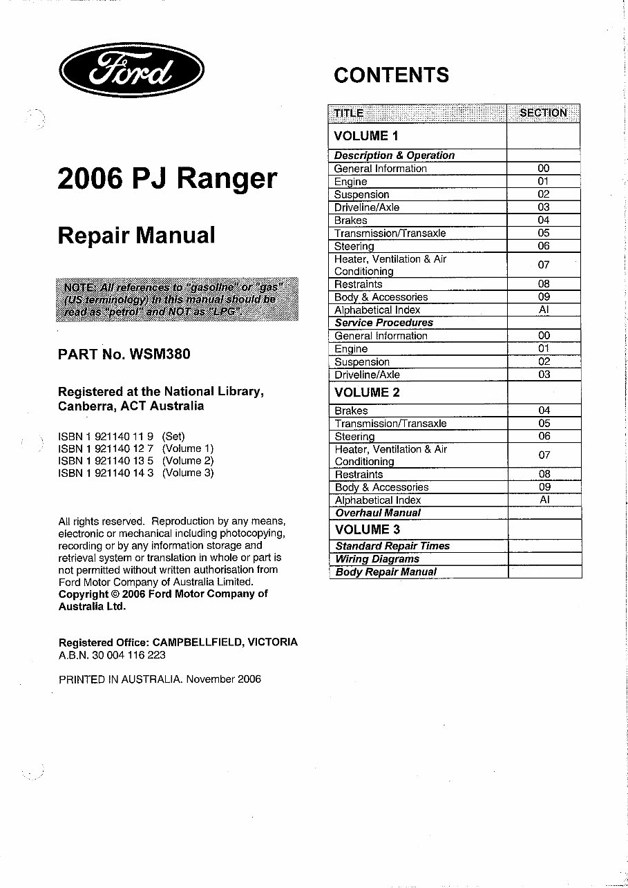 2006-2009 Mazda BT-50 (Ford Ranger) OEM Service & Repair Manual preview img 1