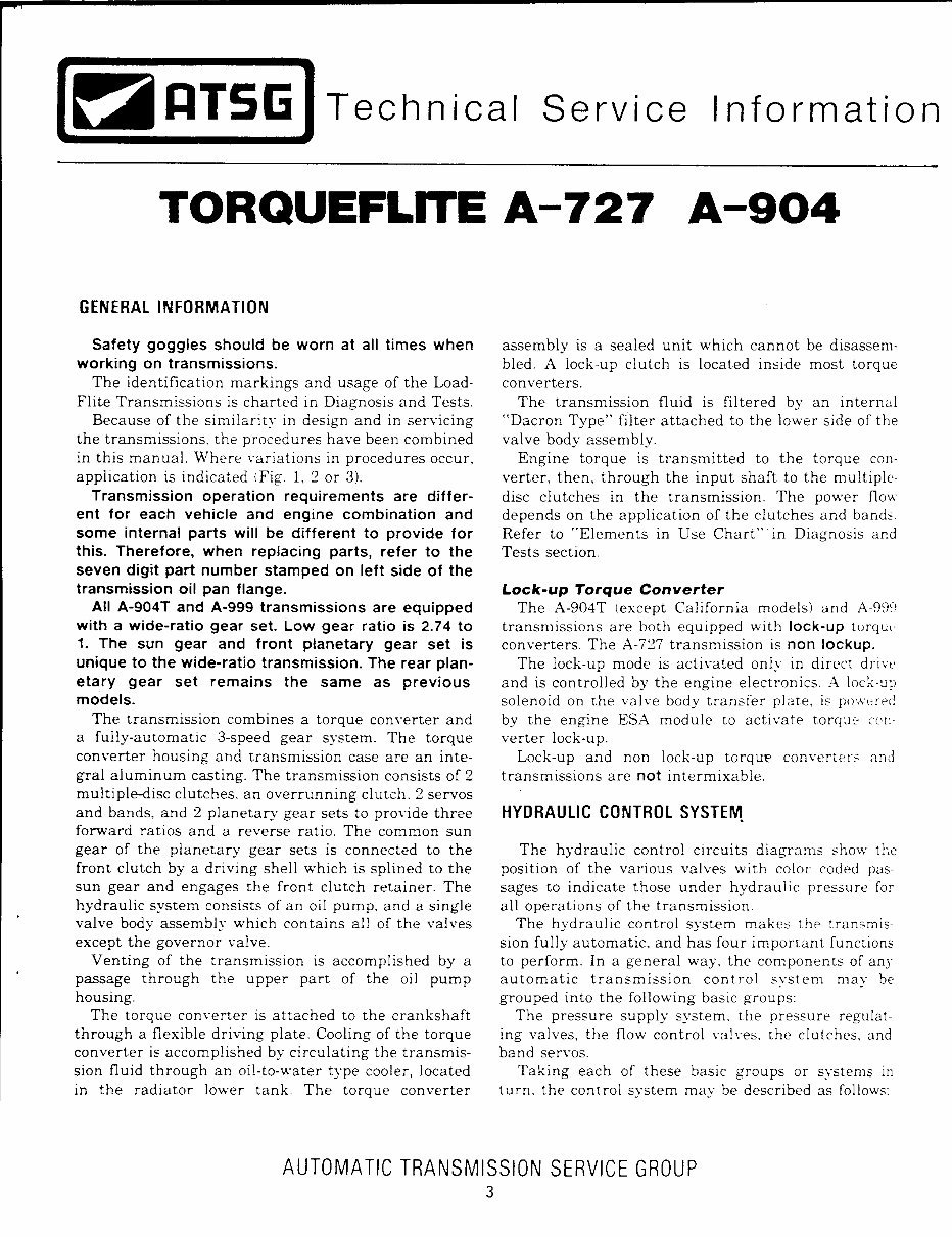 Chrysler A727 A-727 A-904 A904 AUTO Gearbox Workshop Manual preview img 3