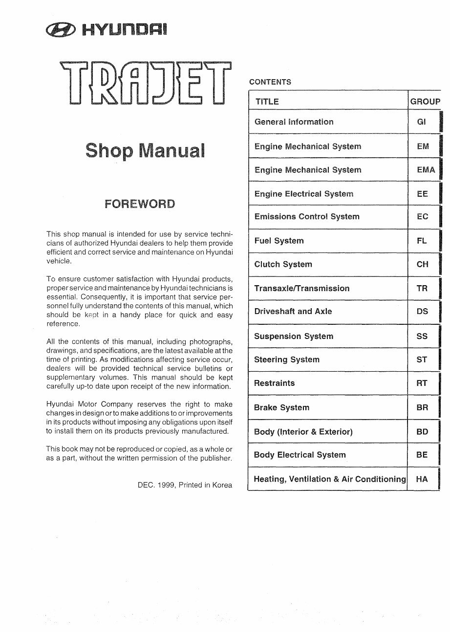 1999-2008 Hyundai Trajet Service & Repair Manual preview img 1