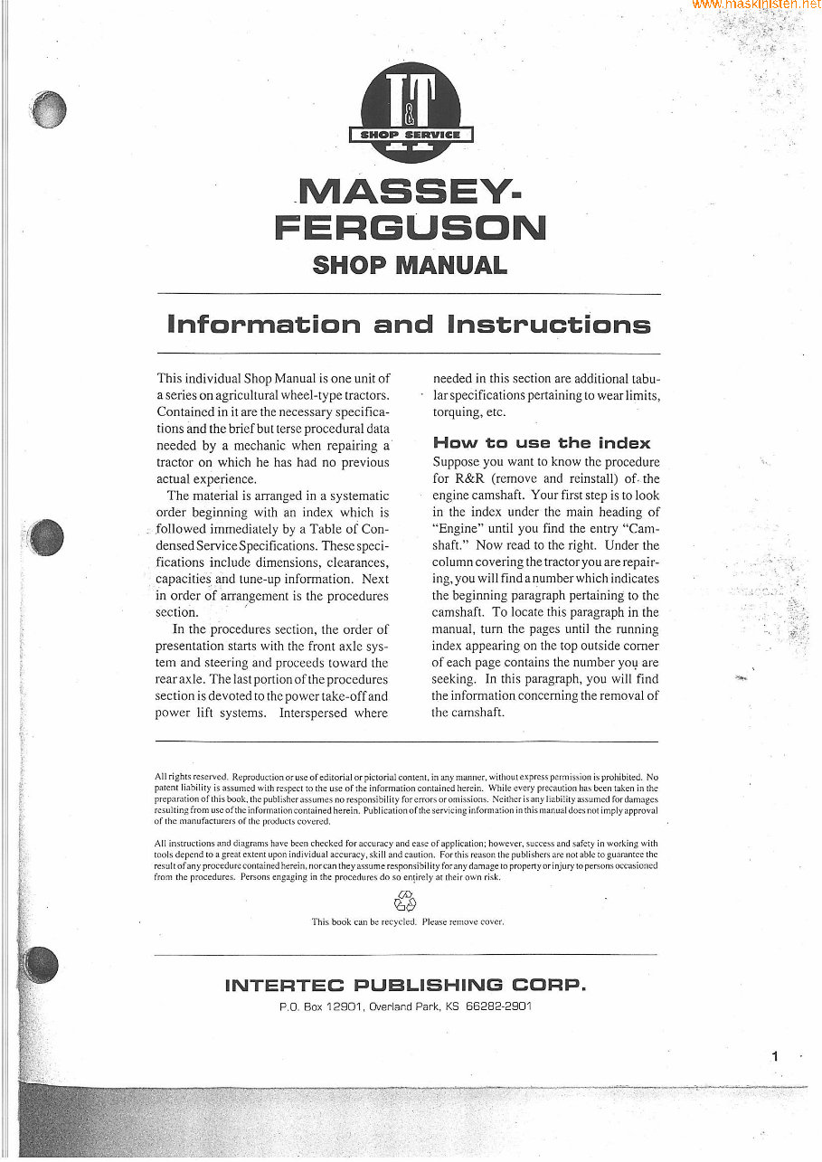 Massey Ferguson 165 Tractor Full Service & Repair Manual preview img 2