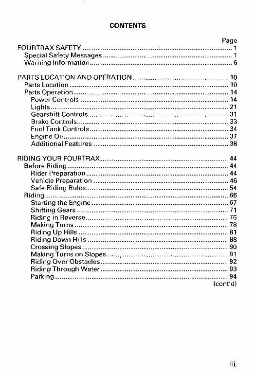 98 Honda ATV TRX450ES FourTrax Foreman ES 1998 Owners Manual preview img 4