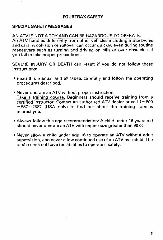 98 Honda ATV TRX450ES FourTrax Foreman ES 1998 Owners Manual preview img 6