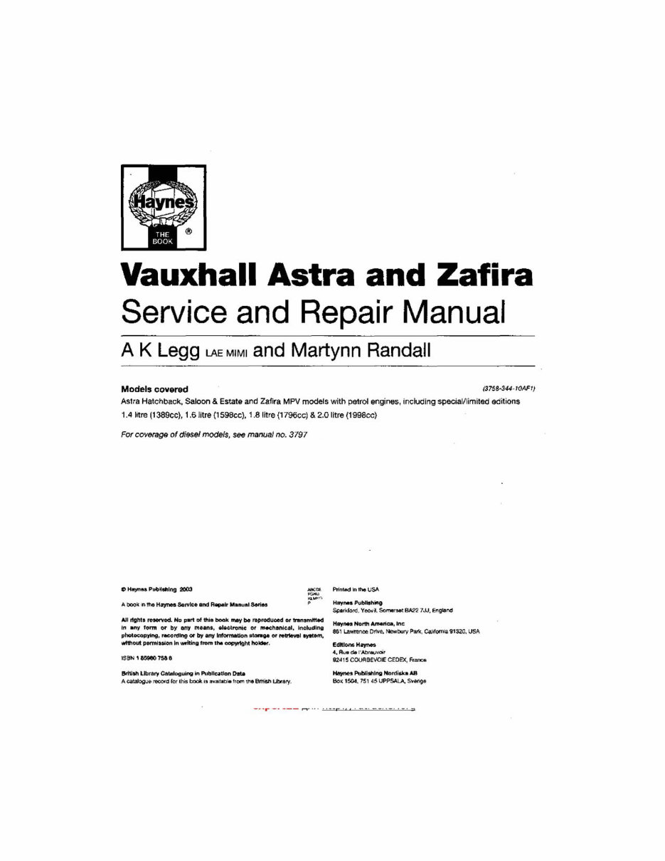 1998-2004 Opel Astra Petrol Service & Repair Manual preview img 1