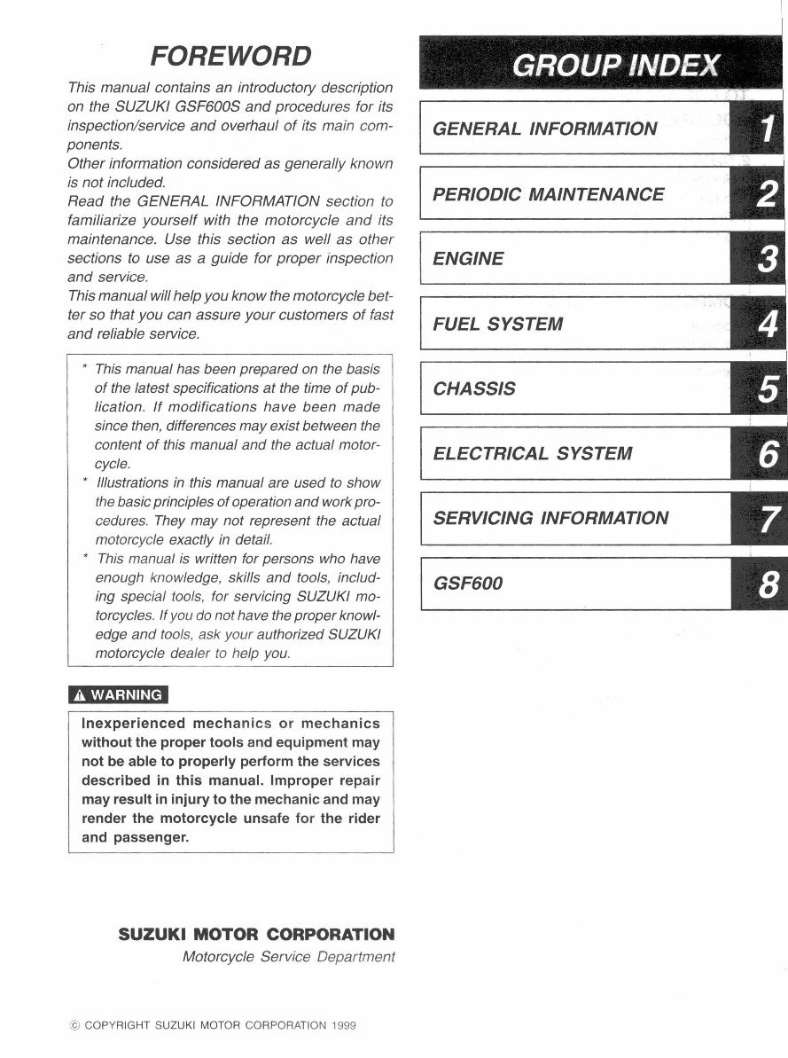 2000-2004 Suzuki GSF600 Bandit 600 Service & Repair Manual preview img 1