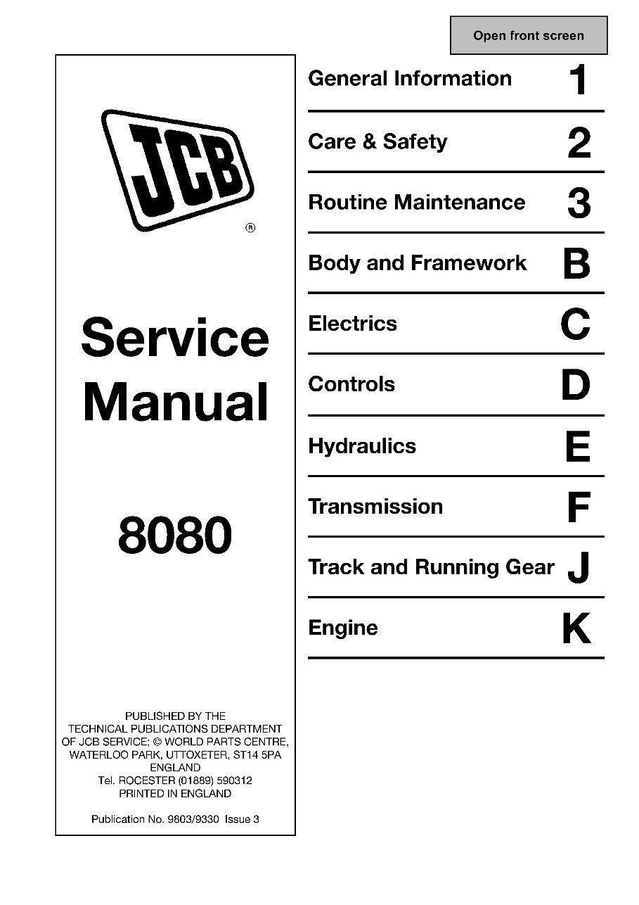 JCB Midi Excavator 8080 + Engine Workshop Repair Manual preview img 1