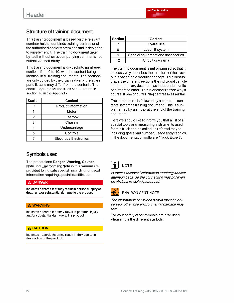 Linde Forklift Truck Type 359: H100, H120, H140, H160, H180 Service Training (Workshop) Manual preview img 4