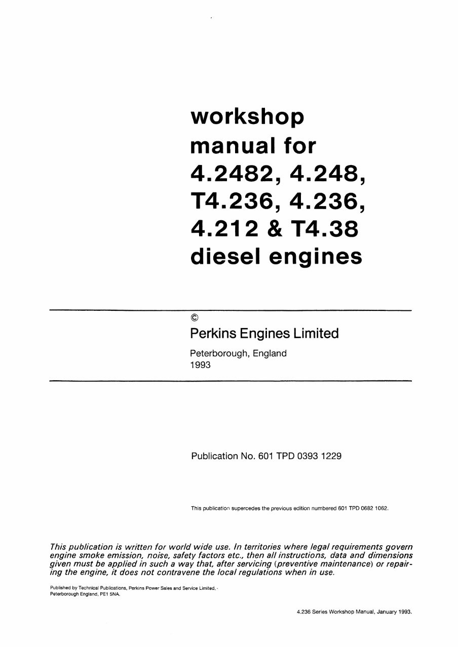 1993-1999 Perkins 4.2482, 4.248, T4.236 Diesel Engine Service & Repair Manual preview img 1