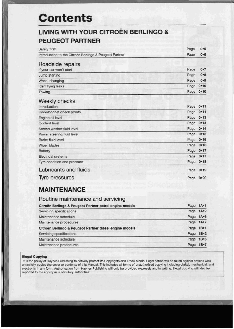 1996-2008 Citroen Berlingo Petrol & Diesel Repair Manual preview img 2