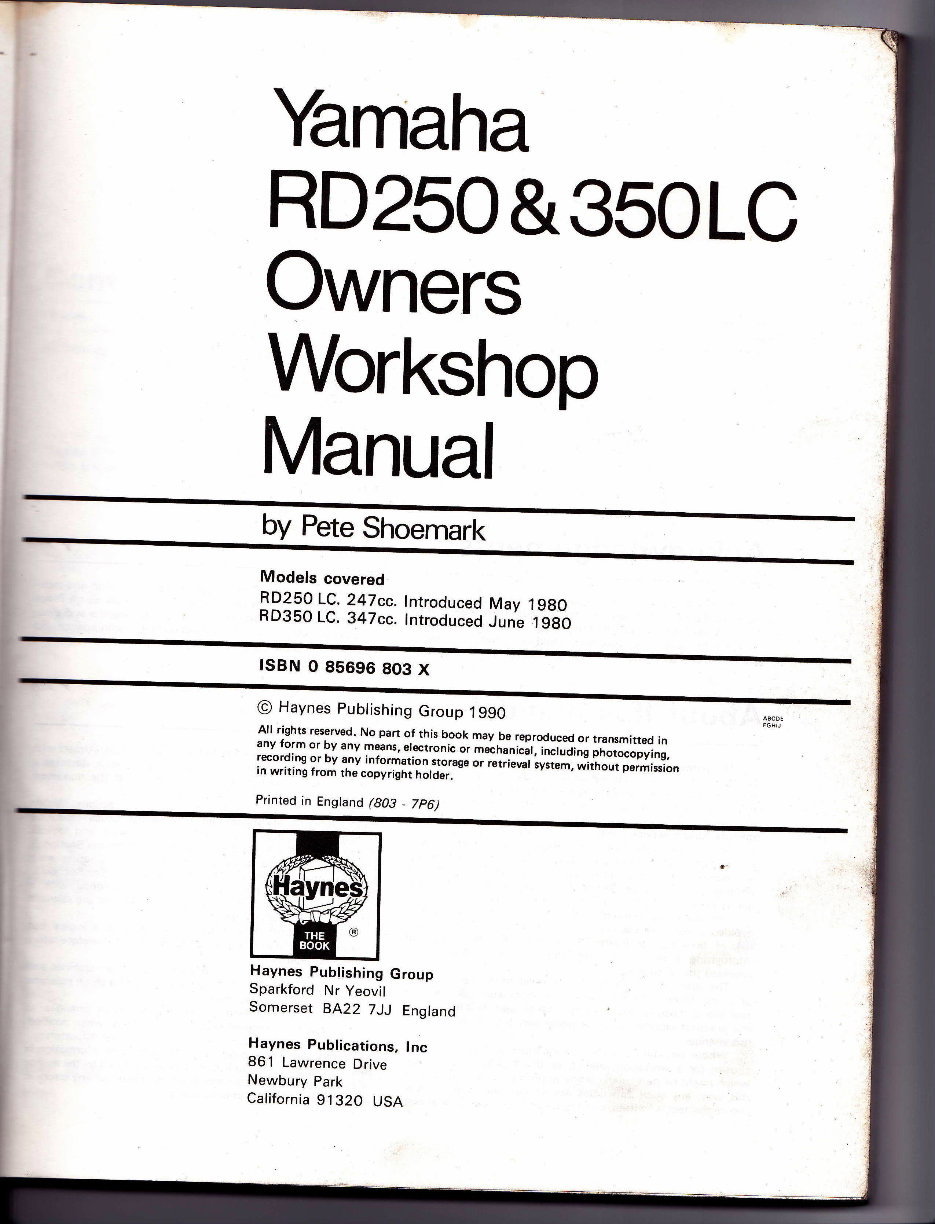 1980-1982 Yamaha RD250 LC RD350 LC Motorcycle Service & Repair Manual preview img 2