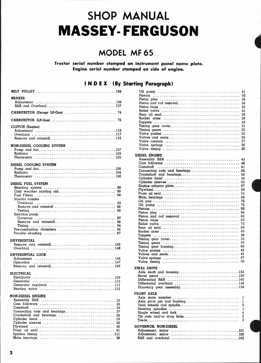 Massey Ferguson MF 65 Tractor Service Manual & Parts Manual -2- Manuals - preview img 2