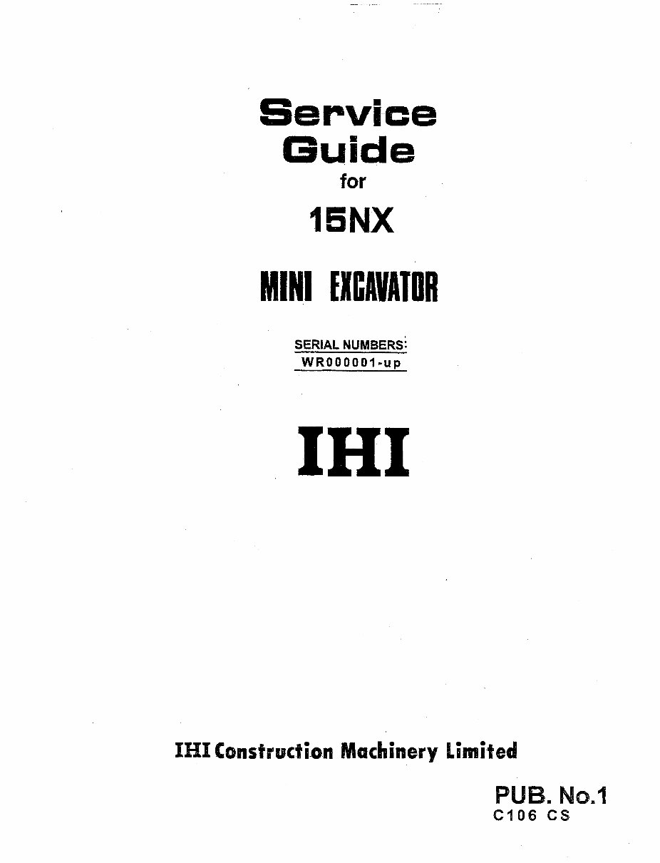 IHI 15NX Compact Excavator Service & Repair Workshop Manual preview img 1