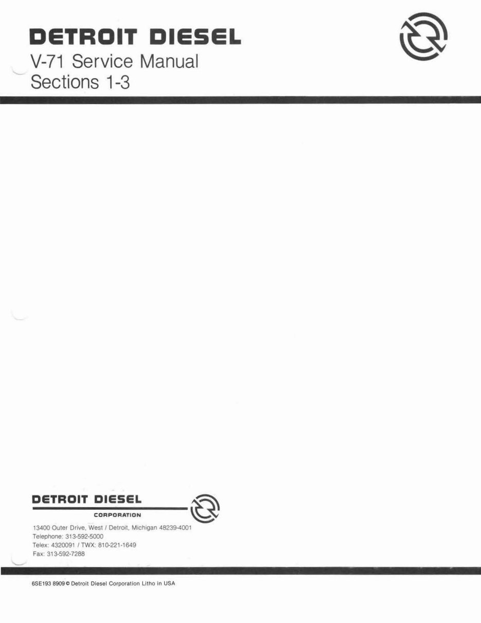 Detroit Diesel V-71 Series Engines V6 V8 V12 V16 Cylinders Complete Workshop Service Repair Manual preview img 1