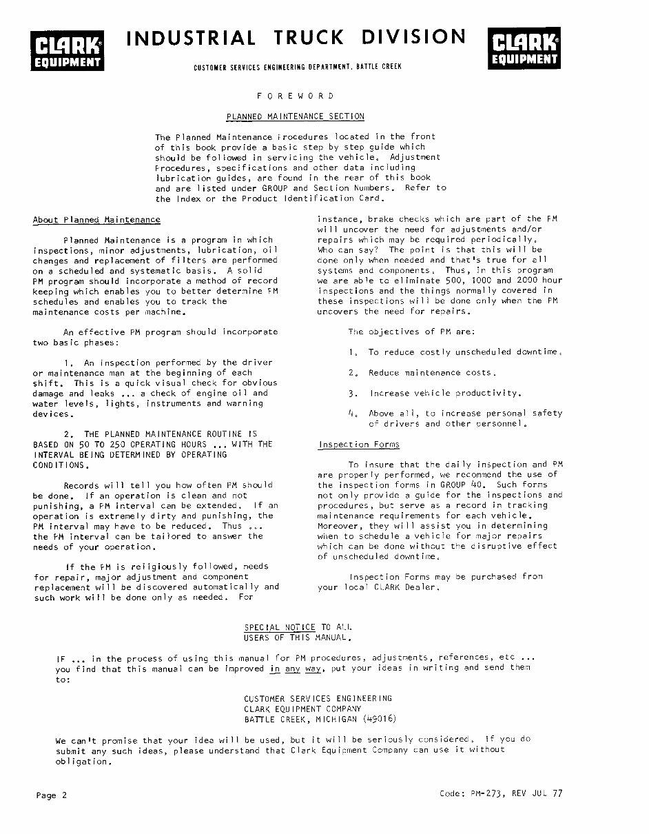Clark C500 355, C500 30-55 Forklift Complete Workshop Service Repair Manual preview img 6