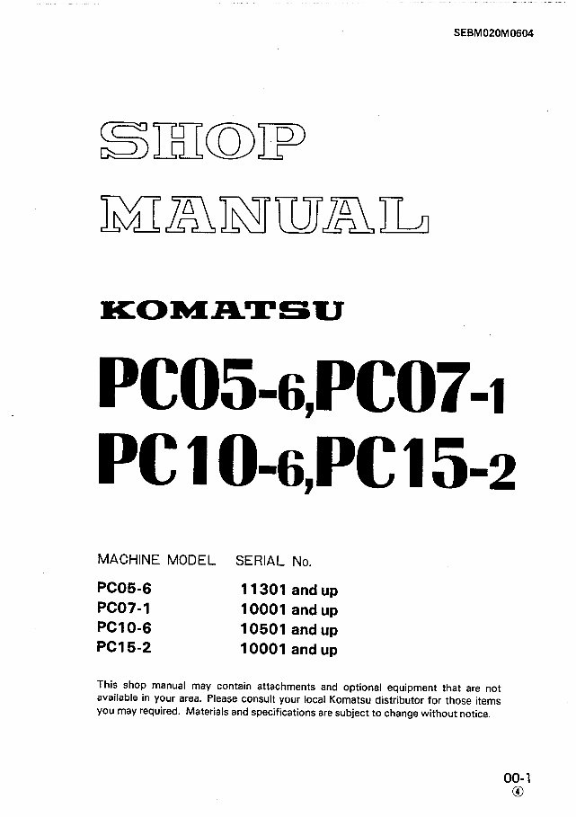 KOMATSU PC05-6 PC10-6 PC15-2 Excavator Maintenance Manual preview img 1
