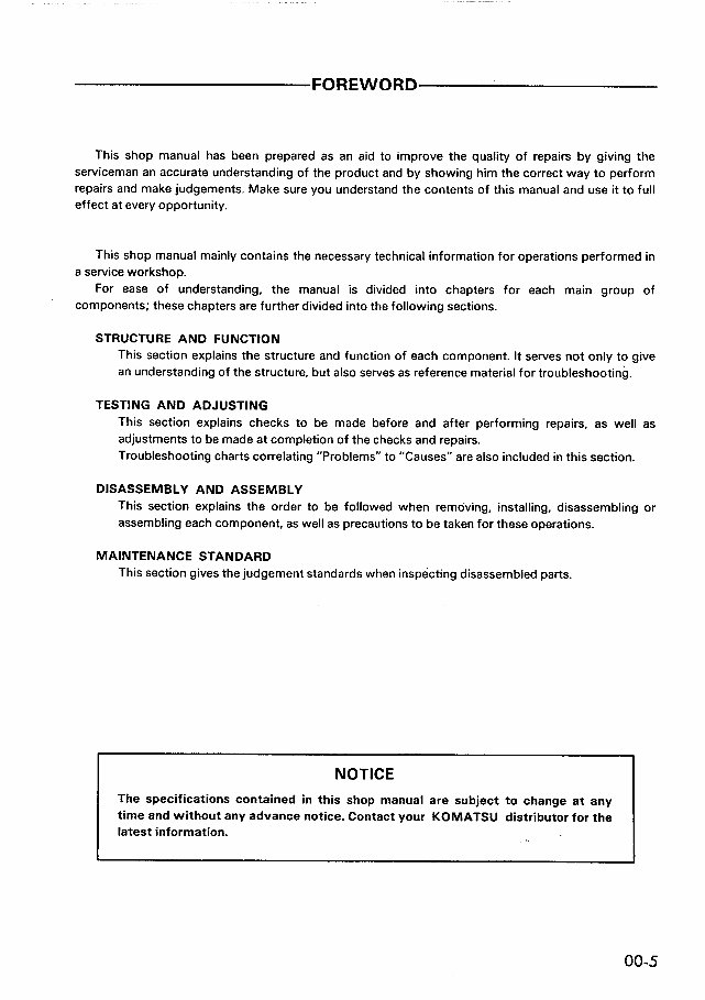 KOMATSU PC05-6 PC10-6 PC15-2 Excavator Maintenance Manual preview img 7