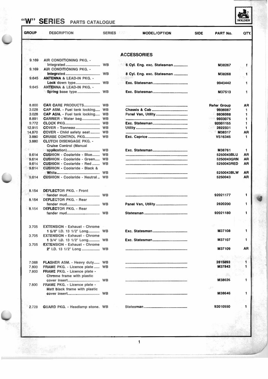 Holden Statesman / Caprice (WB) Parts Catalogue preview img 5