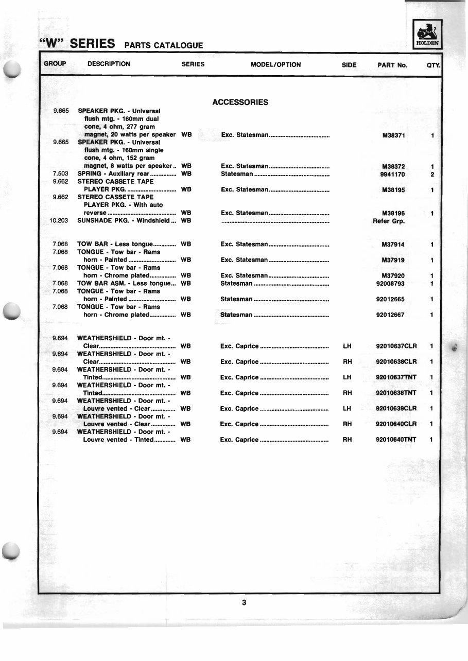 Holden Statesman / Caprice (WB) Parts Catalogue preview img 7